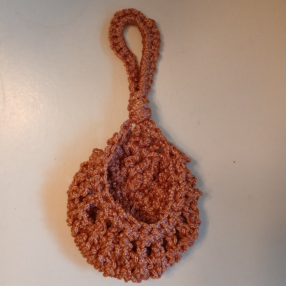 Air Plant / Mini Plant Hanger Basket, Orange, Crocheted, Boho Style, Pre-owned - Picture 2 of 4